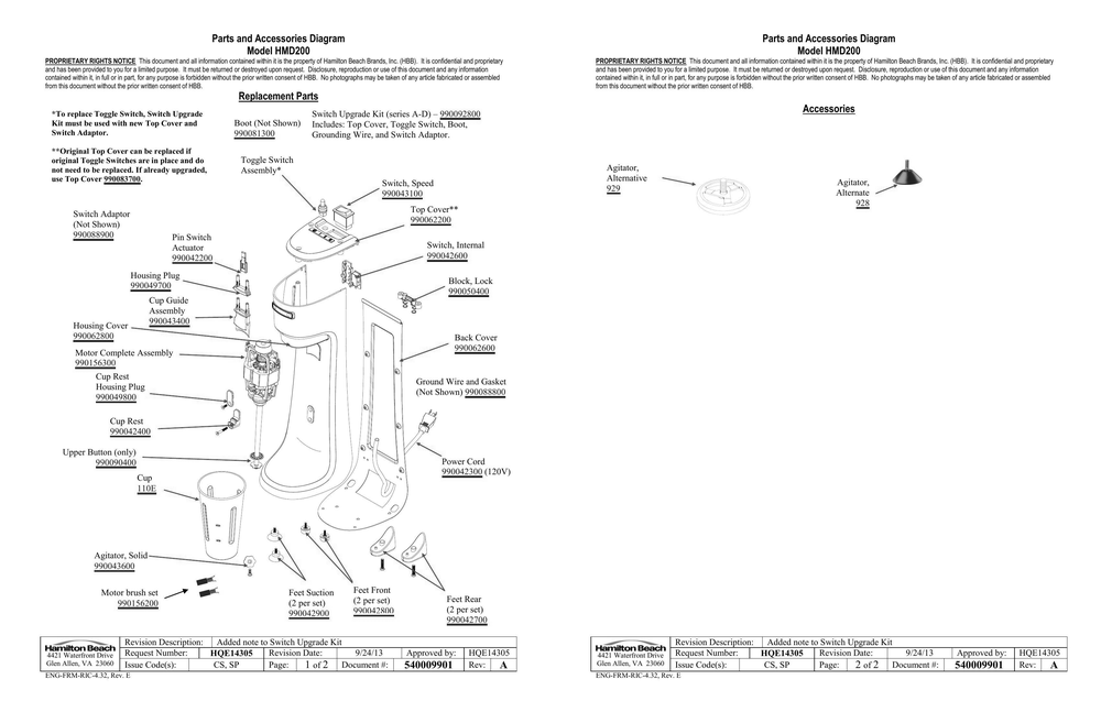 Diagram Diagram and Parts List for HMD200  Hamilton Beach Mixer